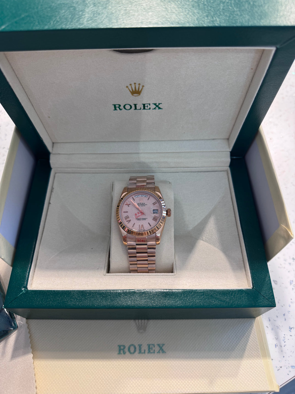 Rose Gold automatic watch - pink glitter face 36mm with box