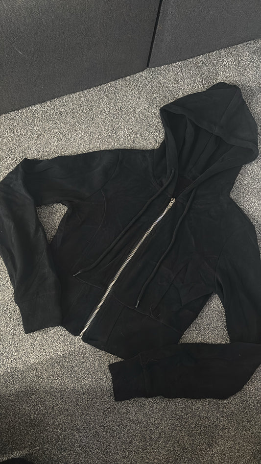 Black cropped zip up hoodie size small -Rg