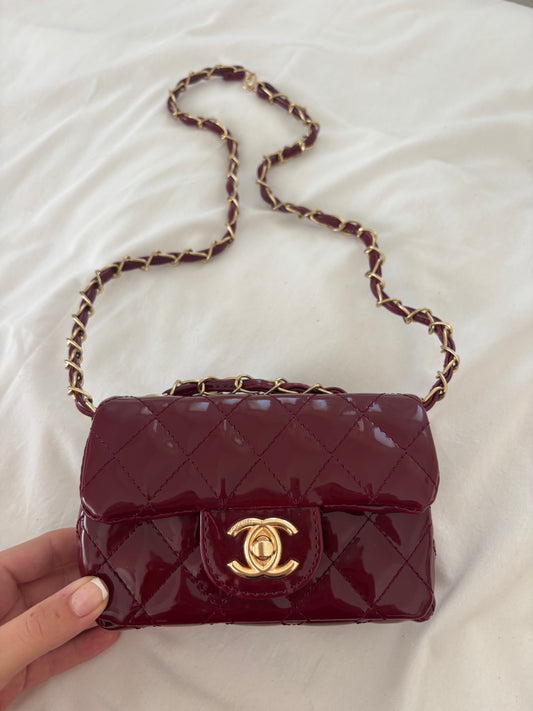 Mini shiny burgandy crossover bag -Rg
