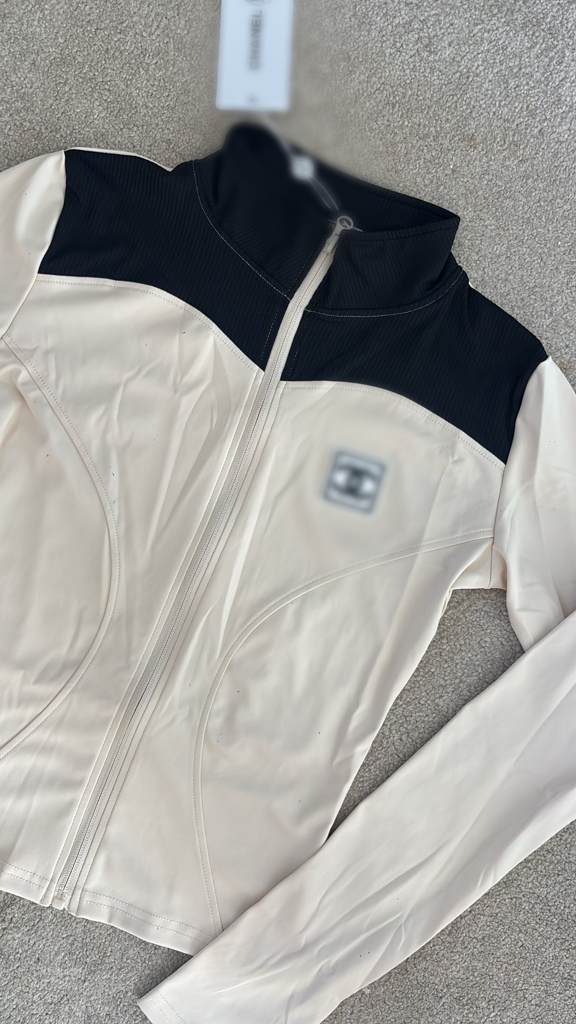 Beige and Black CC gym zip up jacket size S