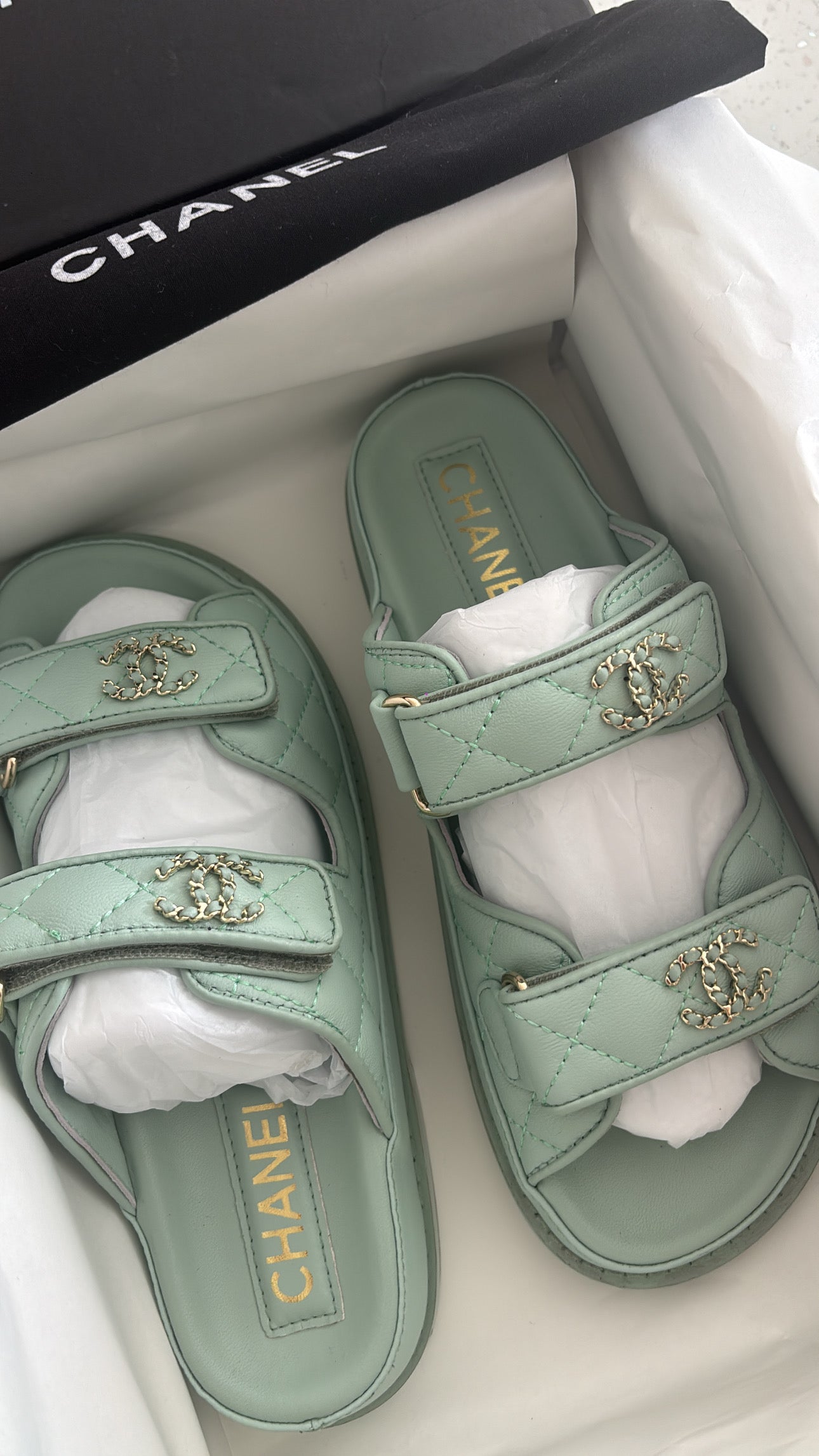 Mint green c sandals size 5 comes with box -Rg