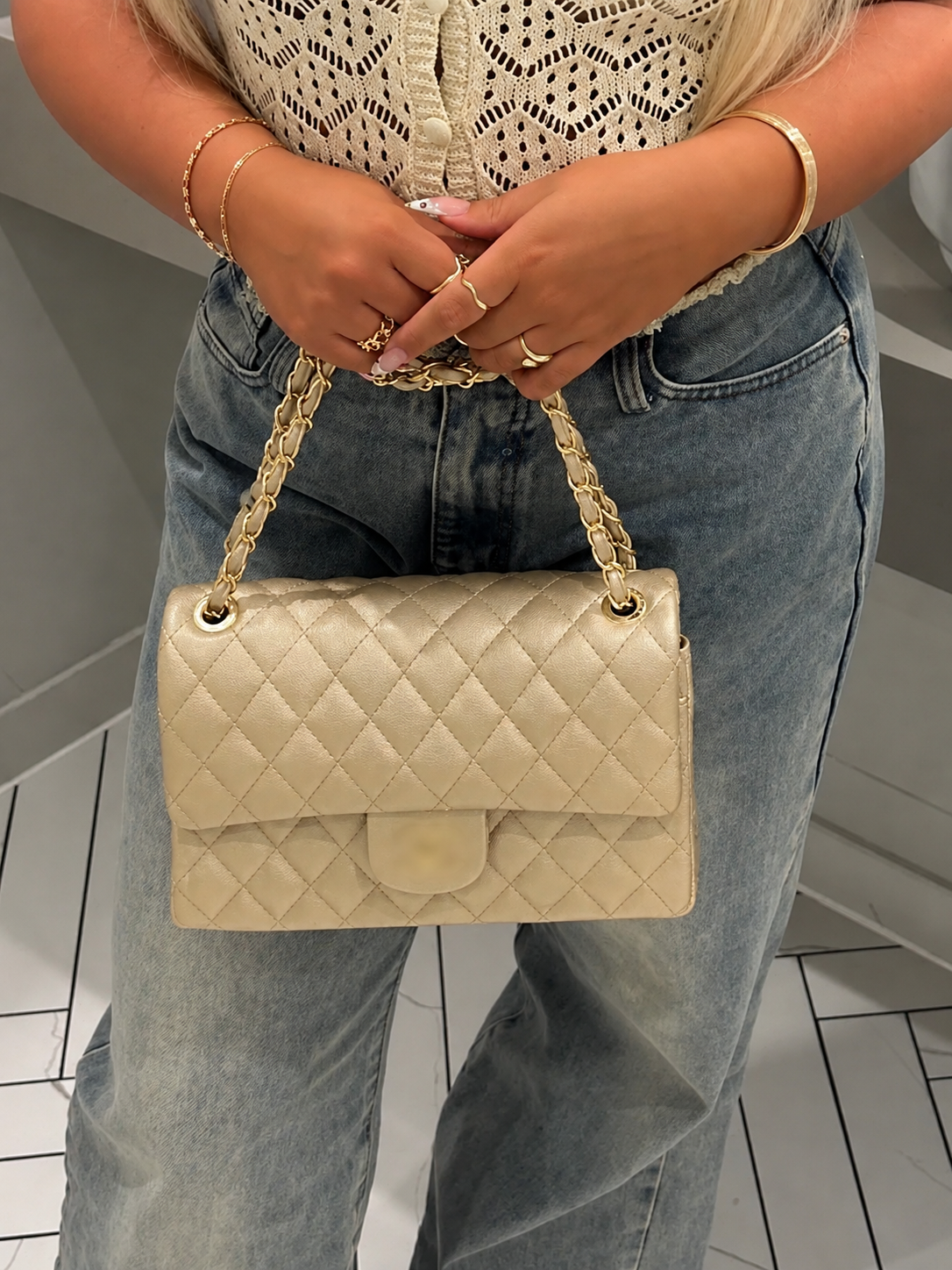 Gold Classic quilted bag - AG