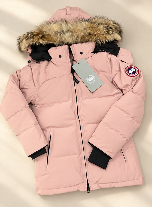 Pink Canada Coat with red badge - XS - natural fur and drawstrings - AG