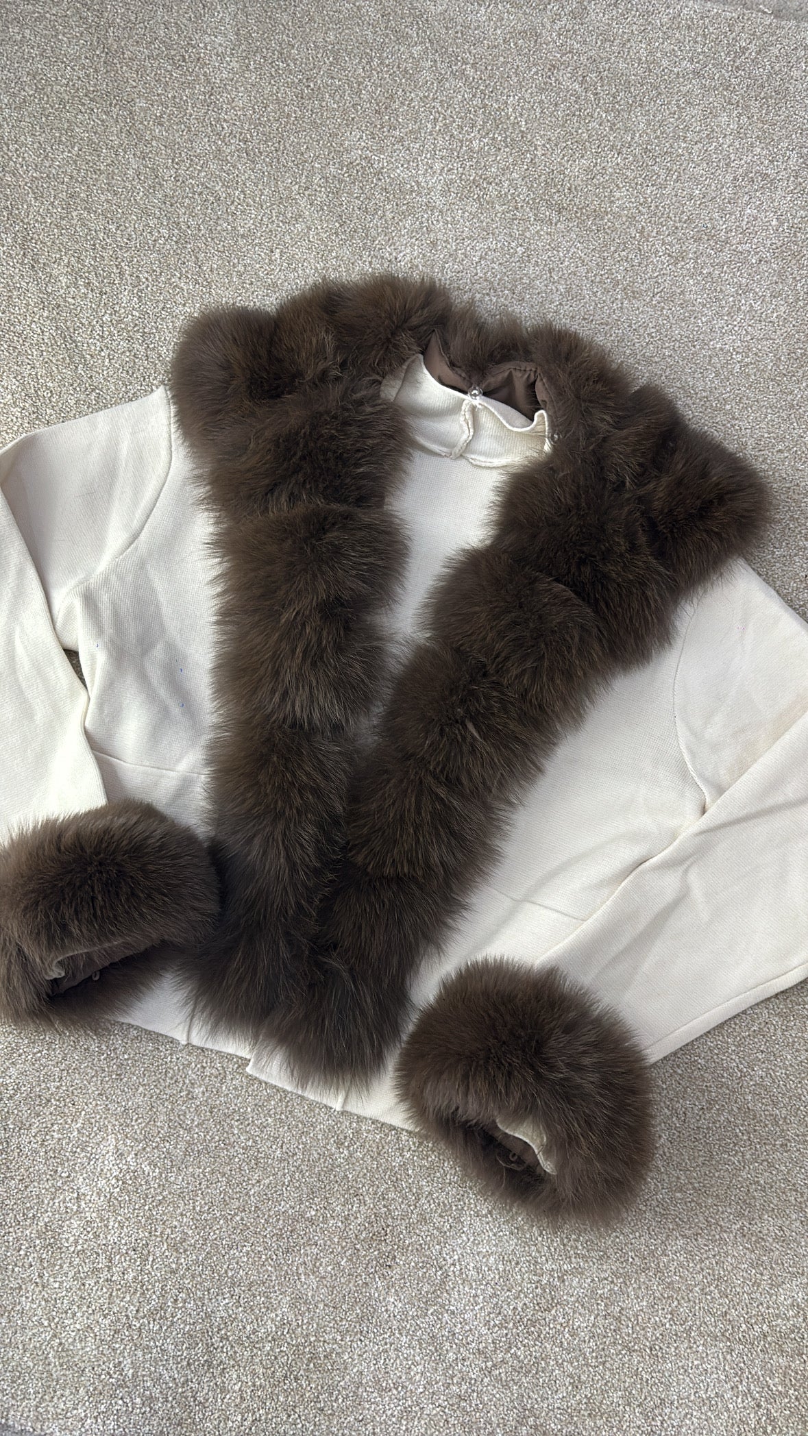Real fur cream and brown fur carigan one size
